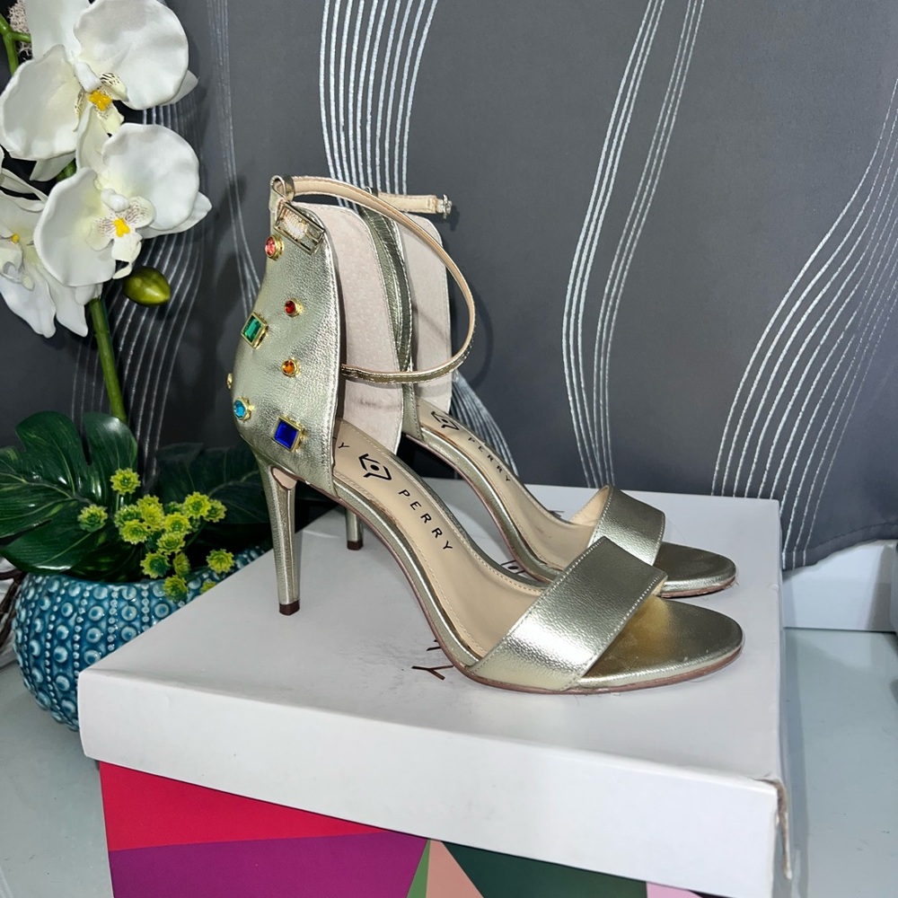 Perry Metallic Heels with Colorful Embellishments
